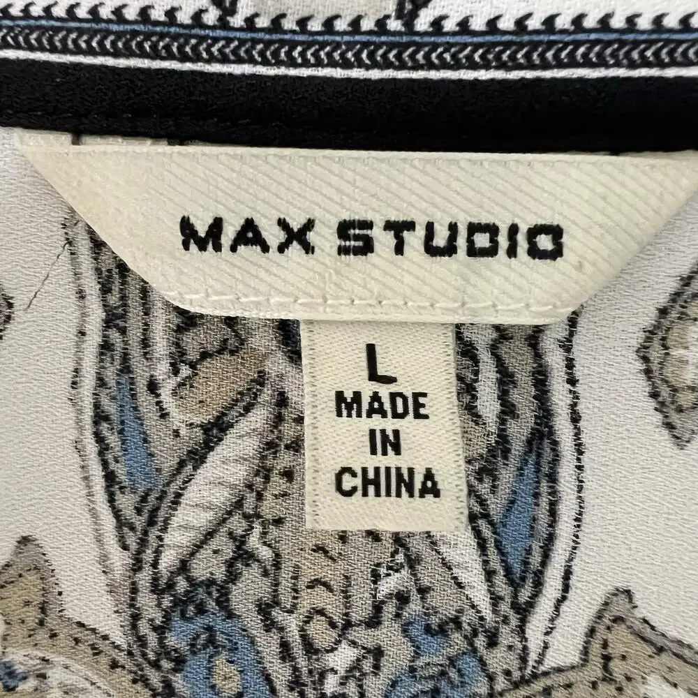 Max Studio Kimono Cardigan Large Black Blue Paisley Open Front Boho - Picture 5 of 9